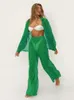 Women's Two Piece Pants Sexy 2 Pcs Solid Color Tops Suit Casual Autumn Clothes Woman Long Sleeves Top Bottoms Full Length Beach Wear A1780