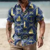 Mäns avslappnade skjortor 2023 Hawaiian för män 3D ankare tryck strand semester kort ärm sommar överdimensionerade toppar tees man blus 5xl camisa