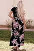 black Contrast Floral Empire Waist Maxi Dress u751#