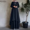 Vêtements ethniques Ourlet irrégulier Lâche Robe longue Dubaï Turquie Abaya Hijab Robe d'été Surdimensionné ZANZEA Femmes À Manches Longues Musulman Kaftan Maxi Robes 230517