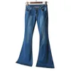 Jeans feminino elástico feminino de cintura alta Slim-Fit Bollot Botão de bolso Jeans de corte casual Casual Jeans feminino Jeans de larada 230516