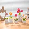 Dekorativa blommor tulpaner solros daisy virkning handgjorda falska blomkrukor vardagsrum skrivbord prydnad konstgjord hantverk gåva heminredning