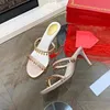 Rene caovilla high quality Designers Sandals 100% leather new women sandal summer Crystal pendant wedding dress shoes Heels sexy Slides genuine sole slippers 3H3G