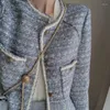Damenjacken, kurze Jacke aus französischem Tweed, Damen-Frühling und Herbst, vielseitig einsetzbar, Little Fragrance, Celebrity Wind Lake Blue Top