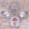 Collana Orecchini Set Champagne Morganite Bianco CZ Anello pendente placcato argento Misura 6 7 8 9 10 S0055