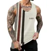 Herrtankstoppar manlig randig tryck Vest Summer Casual Round Neck ärmlös skjorta Män Fitness Singlet Sportwear Workout Top 230517