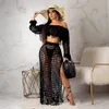 Zweiteiliges Kleid Sommerurlaub Sexy Frauen Rock Set Langarm Crop TopsLong Femme Mesh Durchsichtig Strand 2PCS s 230516