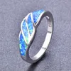 Обручальные кольца Женщина Симпатичный синий огонь опал -каменное кольцо для свадебного обруча