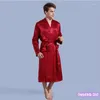 Mäns sömnkläder Mens Silk Satin Robes Pyjamas Long Slve Solid Slpwear Kimono Male Bathrobe Leisure Men Loungewear Dressing Gown 2023