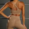 Vêtements de yoga sans couture 2 pièces fesses taille haute soulevant un pantalon de fitness sportif après le costume de sport de soutien-gorge croisé