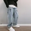 Herr jeans män harajuku streetwear alt wide ben baggy denim pants grunge kvinnor graffiti låg midja byxor kläder 7z54