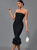 Lässige Kleider Federverbandkleid Frauen Schwarz Verbandkleid Figurbetont Elegant Sexy Midi Abend Partykleid Sommer Geburtstag Club Outfits 230517