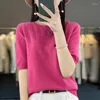 Women's T Shirts Seamless Cashmere Half Sleeves Women's O-Neck Pullover Top Merino Wool Tank Fashion Knitted With Diamond Line T-shirt