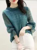 Blouses feminina Pullover verde Camisa feminina Koose Top Spring Spring Auricular Hanga Chiffon Polka Dot Prind Bottom fino feminino fino