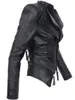 Kvinnors läderfaux pu gotisk jacka 2023 kvinnor vinter höst dragkedja motorcykel rockar korta svarta ytterkläder