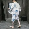 Roupas étnicas terno de duas peças M-5xl Cardigã japonês solto Homens Homens Cosplay Yukata Harajuku Samurai Kimono Shorts