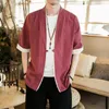 Jackets masculinos linho de verão Kimono Long Cardigan Outerwear Coats Fashion Streetwear Short Loose Masculino Casual sobretudo