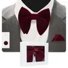 Bowbindingen Gusleson Velvet Big Tie Bowties Bowties Pocket vierkante manchetknopen Set met geschenkdoos Solid Red Yellow Ntraltering voor man Wedding