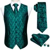 Men's Vests 4PC Mens Extra Silk Vest Party Wedding Gold Paisley Solid Floral Waistcoat Pocket Square Tie Suit Set Barry.Wang BM-2023