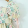 Casual Dresses Party Sweet Princess Cross Rope Bow Front Flower Print Irregular Ball Gown Dress Women Puff Sleeve Swing Mini Fairy Cake Robe 230517