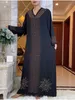 Vestidos étnicos vestidos africanos para mulheres outono de manga longa preto decote em V abaya abaya Robes africanos Ramadã Diamantes de oração islâmica 230517