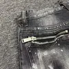 Men's Jeans Men's Black Splicing Hole Local Do Old Scratched Ripped Fashion Pencil Pants T156#