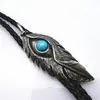 Bow Ties Bolo Tie Retro Shirt Chain Blue Stone Eye Feather Poirot Collar Leather Necklace Long Pendant