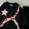 Herr t-shirts Y2K Summer American Street Star Stitching Letter Kort ärm T-shirt för män och kvinnor Lossa par halva kläder 230517