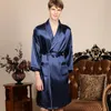 Herren-Nachtwäsche für Herren, Übergröße 5XL, Herren-Robe, Frühling, Summe, Nachtwäsche, Marineblau, gestreift, Kimono-Bademantel, Kleid mit Tasche, locker