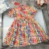 23SS Princess Dresses Summer Dress Kids Designer Girls Dress Dress Full Logo Logo Belt Belt Short Sleeve Dresses