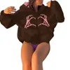 Women's Sweatshirts Hoodies fecho de correr completo feminino outono inverno 2022 manga comprida casual esqueleto mo imprimir moletons soltos com bolsos P230517