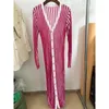 Robes décontractées Streetwear col en V robe tricotée mode femmes manches longues rayé prêt à porter Sexy bouton