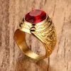 Anelli a fascia Anello da uomo in pietra rossa con strass rotondo Anello Fashiong in acciaio inossidabile color oro Utr8233 J230517