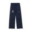 Heren broek zak borduurwerk lading heren casual safari -stijl trekstring elastische taille los rechte jogger