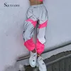 Calças femininas Capris Reflexivo Bloco de colorido Patchwork Cargo Women Streetwear High Colo