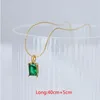 Chains Style Sterling Silver Green Cubic Zirconia Square Pendant Statement Gold Color Plated Chain Party CZ Necklaces For Women