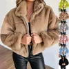 Damesjassen herfst winter dames jas warm pluche pluche casual losse kap jas gemengde kleur patchwork outpartywar faux bont ritsjipper dames parka