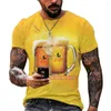 Mens T Shirts Beer 3D Print Men t-shirts Summer Polyester o-Neck Breaber Tapptorkning Kort ärm Loose Tops Tees Overdimensionerade kläder