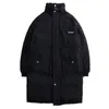 Heren Down Winter Jacket Men Parkas 2023 Mens Harajuku Dikke lange jas windscheper Koreaanse mode borduurwerk warme bubbeljacks