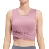 Active Shirts Femmes Doux Confortable Compression Cropped Yoga Débardeurs Avec Coussinets Sexy Front Cross Camping Sports Running Fitness Vest