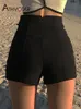Kobiety damskie Athvotar Kobiety Czarne lato na zewnątrz ciasne elastyczne wysoką talię swobodne krótkie spodnie Stripes Seksowna moda cienka żeńska 230516