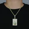 Choker Iced Out Bling Men Jewelry Gold Plated Rectangle White Green CZ Dollar Money Bag Hip Hop Pendant