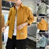 Herren-Freizeithemden, Sommerhemd, 7-Ärmel-Tooling, kurze Ärmel, schwarz, weiß, für Männer, gut aussehend, Zoll, koreanische Mode, Jacke, Blusen, Strickjacke