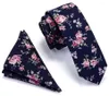 Bow Ties Ricnais Cotton 6cm Slim Pocket Square Slips Set Red Bule Floral Print handduk för män Party Skinny Neck Tie