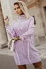 purple Twist Fringe Casual High Neck Sweater Dress Y3Ty#