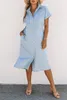 Robe mi-longue chemise en chambray bleu ciel à manches courtes c8eO #