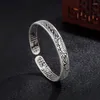 Bangle Vintage Carved Lotus Silver Color Cuff Bracelets Bangles Tibetan Buddhist Scriptures Language Female Jewelry 2Y1000