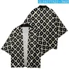 Etnische kleding Zwart Wit Plus Size Geometrie Print Kimono Japanse vrouwen Men Summer Beach Cardigan Yukata Haori Shirts Top