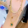 Kedjor Europeiska och amerikanska temperament Multi-Layer Water Drop Square Green Zircon Pendant Fashion Design CLAVICLE CHAIN ​​Gift