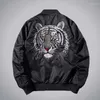 Мужские куртки мужская пилотная куртка вышивая тигр бомбардировщик бейсбол осень и зимний флисовый пальто 2023 Модные теплые топы
